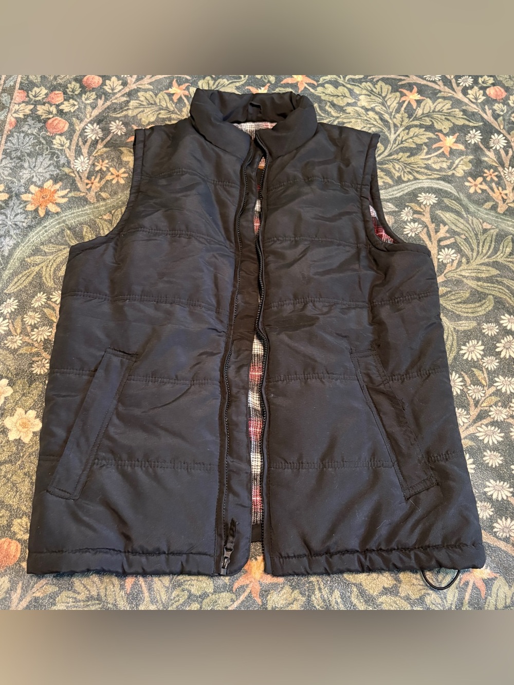 Weather Wear Men’s L Quilted Puffy Vest Black Plaid Full Zip Winter Outdoor Warm